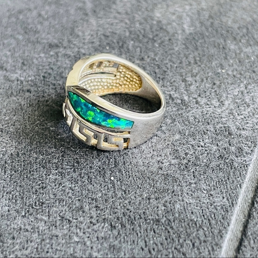 Greek Key Versace Pattern Fire Opal Sterling Silv… - image 7